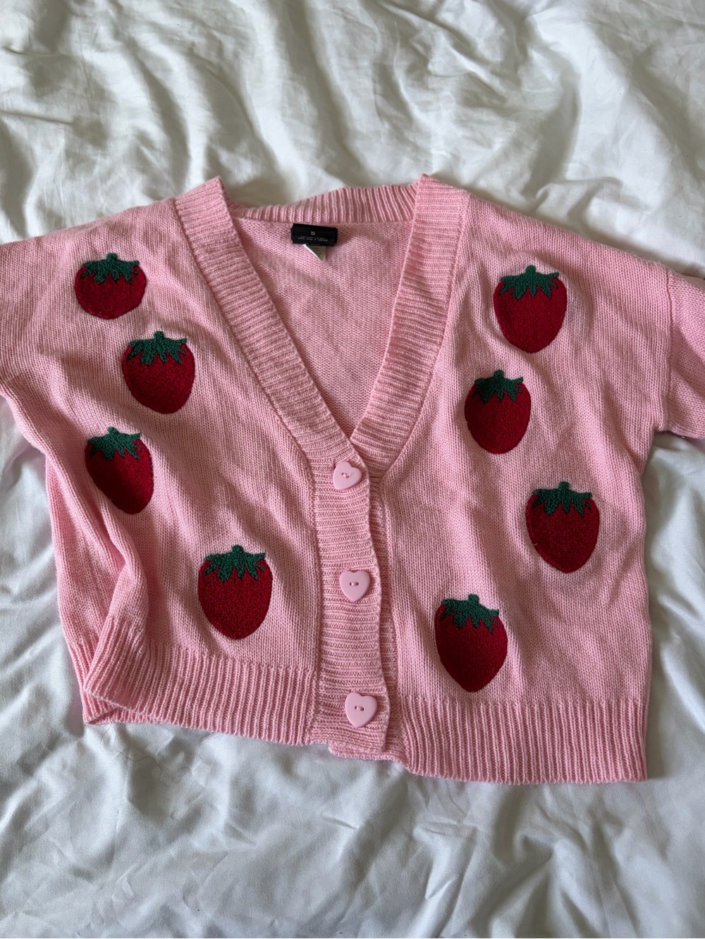 Pink Strawberry Knit Cardigan Sweater